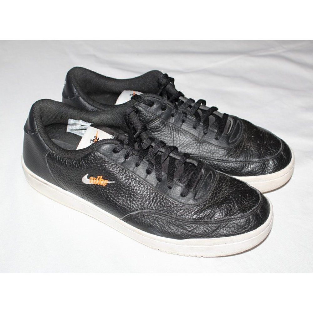 Nike Court Vintage Premium Black leather Shoes Size 9.5 Orange embroidered logo